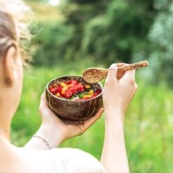 Ecowize Coconut Bowls (Set Van 3) - Kokosnoot Kom & Schaal - Met 3 Lepels, 3 Vorken En 8 Bamboe Rietjes - Zero Waste & Herbruikbaar - Duurzaam Cadeau -Keukengerei Winkel 1200x1200 1556