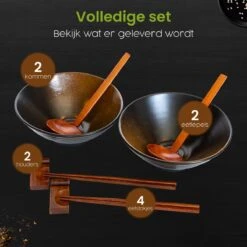 Greenwill Noodle Kom Set – Luxe Japans Servies Voor 2 Personen – Duurzame Keramieke Soepkommen – Inclusief Chopsticks Eetlepels En Houders -Keukengerei Winkel 1200x1200 1568