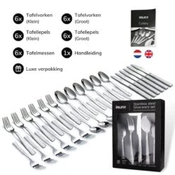 Deleca 6 Persoons Bestekset Deluxe (30-delig) - Vorken, Lepels En Messen - Vaatwasserbestendig - Gehamerd - Zilver / RVS -Keukengerei Winkel 1200x1200 1756