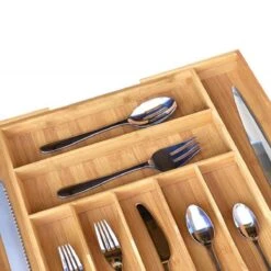 Merkloos Decopatent® Uitschuifbaar Bestekbak - Besteklade - 7 Vaks -> Uitschuifbaar Naar 9 Vakken - Bestekbakken Organizer - Bamboe - Hout -Keukengerei Winkel 1200x1200 1816