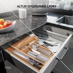 Gadgy Uitschuifbare Bestekbak - Uitschuifbare Bestekcassette Hout - Besteklade - Ladeverdeler - 6/8 Vakken - Bamboe -Keukengerei Winkel 1200x1200 1828