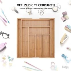 Gadgy Uitschuifbare Bestekbak - Uitschuifbare Bestekcassette Hout - Besteklade - Ladeverdeler - 6/8 Vakken - Bamboe -Keukengerei Winkel 1200x1200 1830
