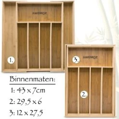 AWEMOZ Bestekbak – Bamboe Besteklade Uitschuifbaar – 5/7 Vakken - Bestekcassette - Bestekhouder Hout - Lade Organizer - Bestek Opbergen - 45 Cm Lang X 30-43 Cm Breed X 4 Cm Hoog -Keukengerei Winkel 1200x1200 1838