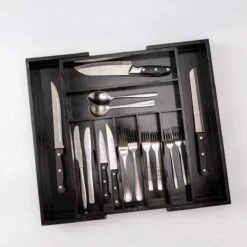 Merkloos Decopatent® Uitschuifbaar Bestekbak - Besteklade - 7 Vaks -> Uitschuifbaar Naar 9 Vakken - Bestekbakken Organizer - Bamboe - Zwart -Keukengerei Winkel 1200x1200 1862