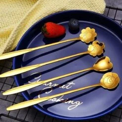 Fako Bijoux® - 8 Lange Lepels Bloem Motief - Latte Macchiato - Longdrink - Cocktail - Dessert - IJs - Koffie - Goud - 8 Stuks - Bewaarzakje -Keukengerei Winkel 1200x1200 1923