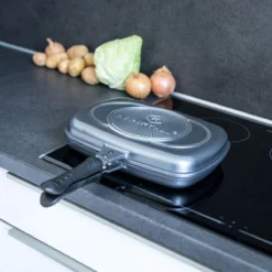 Herenthal Dubbele Grillpan - Ø 28 Cm - Koekenpan - Keramische Pan - Marmeren Coating Met Antiaanbaklaag - PFAS & PFOA Vrij - Pan - Grill - Vermindert Geur, Rook En Oliespatten - Zilver -Keukengerei Winkel 1200x1200 449