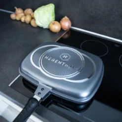 Herenthal Dubbele Grillpan - Ø 28 Cm - Koekenpan - Keramische Pan - Marmeren Coating Met Antiaanbaklaag - PFAS & PFOA Vrij - Pan - Grill - Vermindert Geur, Rook En Oliespatten - Zilver -Keukengerei Winkel 1200x1200 450