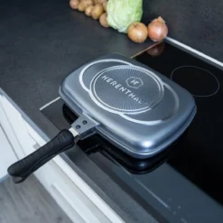 Herenthal Dubbele Grillpan - Ø 28 Cm - Koekenpan - Keramische Pan - Marmeren Coating Met Antiaanbaklaag - PFAS & PFOA Vrij - Pan - Grill - Vermindert Geur, Rook En Oliespatten - Zilver -Keukengerei Winkel 1200x1200 452