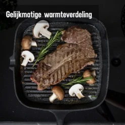 Daumonet Auguste Noir Gietijzeren Grillpan - Steakpan Zwart - PFAS & PFOA Vrij - Vierkant Met Schenktuit - 23,5 Cm - 2 Liter - Emaille - Alle Warmtebronnen - Elektrisch - Gas - Halogeen - Inductie - Keramisch -Keukengerei Winkel 1200x1200 477