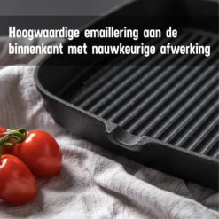 Daumonet Auguste Noir Gietijzeren Grillpan - Steakpan Zwart - PFAS & PFOA Vrij - Vierkant Met Schenktuit - 23,5 Cm - 2 Liter - Emaille - Alle Warmtebronnen - Elektrisch - Gas - Halogeen - Inductie - Keramisch -Keukengerei Winkel 1200x1200 480