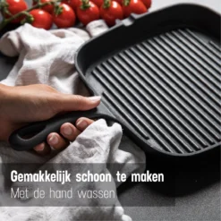 Daumonet Auguste Noir Gietijzeren Grillpan - Steakpan Zwart - PFAS & PFOA Vrij - Vierkant Met Schenktuit - 23,5 Cm - 2 Liter - Emaille - Alle Warmtebronnen - Elektrisch - Gas - Halogeen - Inductie - Keramisch -Keukengerei Winkel 1200x1200 481