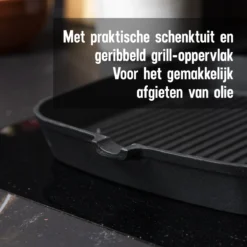 Daumonet Auguste Noir Gietijzeren Grillpan - Steakpan Zwart - PFAS & PFOA Vrij - Vierkant Met Schenktuit - 23,5 Cm - 2 Liter - Emaille - Alle Warmtebronnen - Elektrisch - Gas - Halogeen - Inductie - Keramisch -Keukengerei Winkel 1200x1200 484
