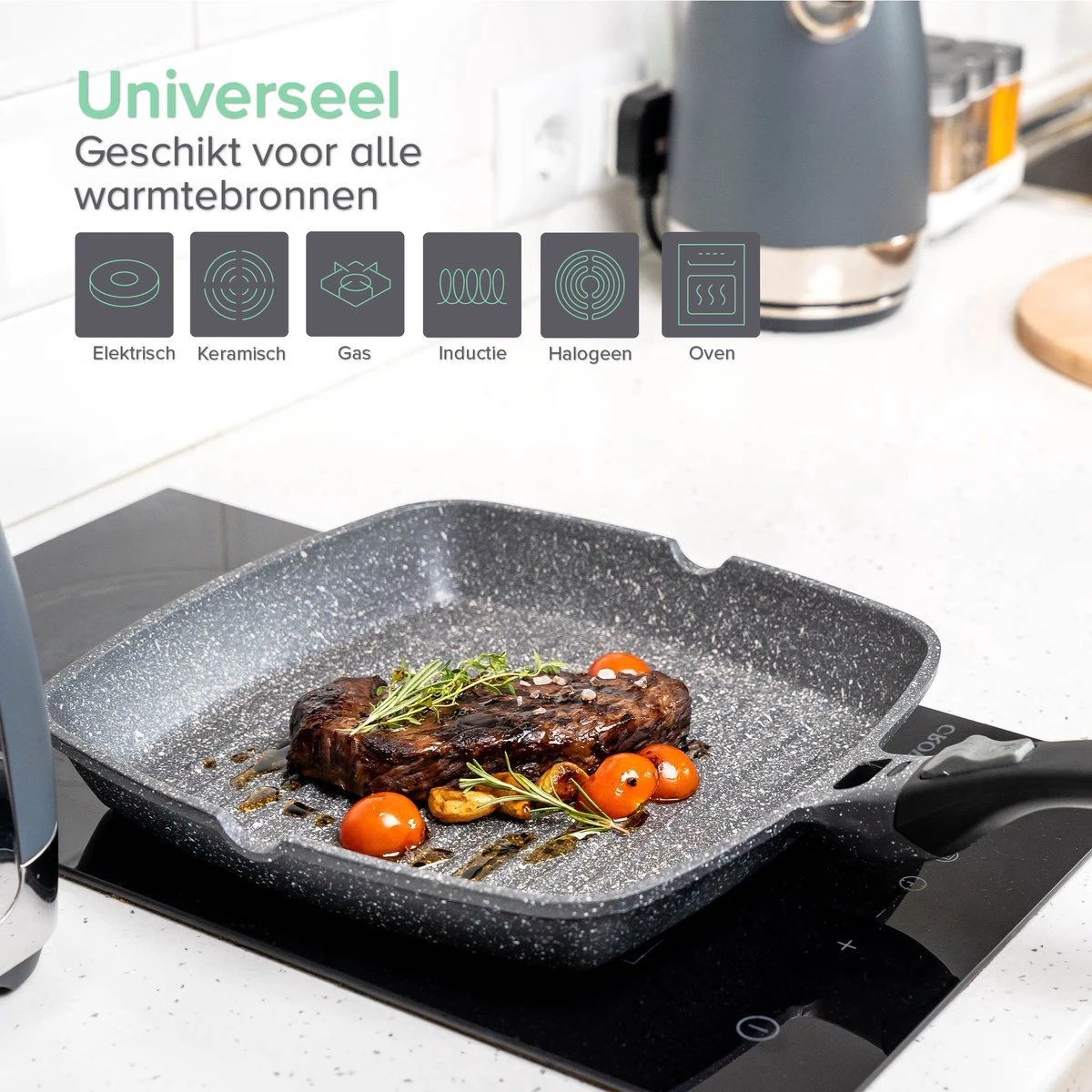 Coninx Grillpan 28CM - Steakpan - Afneembare Handgreep - PFAS-vrij - Grijs 3 Coninx Grillpan 28CM - Steakpan - Afneembare Handgreep - PFAS-vrij - Grijs - Afbeelding 3