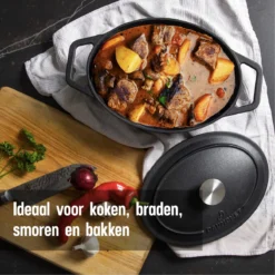 Gietijzeren Braadpan - Sudderpan Zwart Van Daumonet - Ovaal - Ø 29 Cm - 3 Liter - 100% PFAS & PFOA Vrij - Emaille - Geschikt Voor Alle Warmtebronnen - Elektrisch - Gas - Halogeen - Inductie - Keramisch - Vaatwasserbestendig -Keukengerei Winkel 1200x1200 573