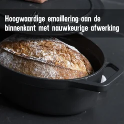 Gietijzeren Braadpan - Sudderpan Zwart Van Daumonet - Ovaal - Ø 29 Cm - 3 Liter - 100% PFAS & PFOA Vrij - Emaille - Geschikt Voor Alle Warmtebronnen - Elektrisch - Gas - Halogeen - Inductie - Keramisch - Vaatwasserbestendig -Keukengerei Winkel 1200x1200 577