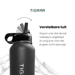 Tigrar - Drinkfles - Waterfles - Thermosfles 1 Liter - RVS - (Grafiet) Zwart - Incl. Extra Dop 3 Rietjes En Reiniger -Keukengerei Winkel 1200x1200 985