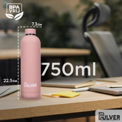 Pulver - RVS Thermosfles / Drinkfles – BPA Vrij – 750 Ml - Waterfles Met Draaidop – Drinkfles – Dubbele Isolatie - Rubberen Coating- Licht Roze -Keukengerei Winkel 1200x1200 987