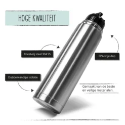 BUUF™️ Thermosfles 1 Liter - Isoleerfles - Thermosbeker - 24u/koud, 8u/warm - RVS - Zilver -Keukengerei Winkel 1200x1200 996