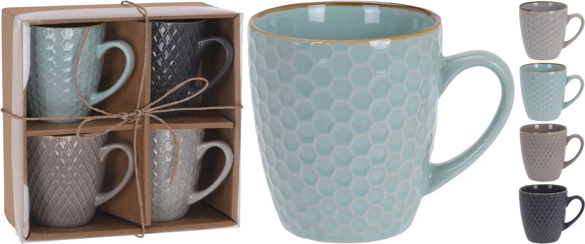 Excellent Houseware Set Van 4x Stuks Luxe Gekleurde Stoneware Bekers/koffiekopjes 200 Ml - Kopjes/koffiebekers 2 Excellent Houseware Set Van 4x Stuks Luxe Gekleurde Stoneware Bekers/koffiekopjes 200 Ml - Kopjes/koffiebekers - Afbeelding 2