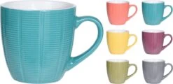 Orange85 Koffiekopjes Gekleurd - Set Van 6 - Koffiemokken - Streep - 200 Ml - Reliëf - Aardewerk - Met Oor - Theemokken