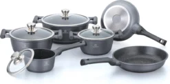 Herenthal Pannenset Inductie - Luxe 10-Delige Pannenset - Kookpotten Voor Alle Warmtebronnen - Kookpan - Pan Inductie Met Glazen Deksels En Koudgrepen - Grijs