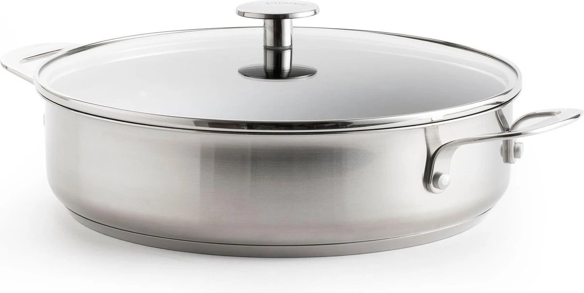 KitchenAid Stainless Steel Hapjespan Met Glazen Deksel ø28cm - RVS - Inductie - Anti-aanbak 1 KitchenAid Stainless Steel Hapjespan Met Glazen Deksel ø28cm - RVS - Inductie - Anti-aanbak
