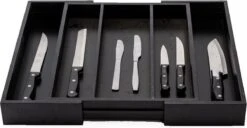 Merkloos Decopatent® Uitschuifbaar Bestekbak - Besteklade - 3 Vaks -> Uitschuifbaar Naar 5 Vakken - Bestekbakken Organizer - Bamboe - Zwart -Keukengerei Winkel 1200x622 4