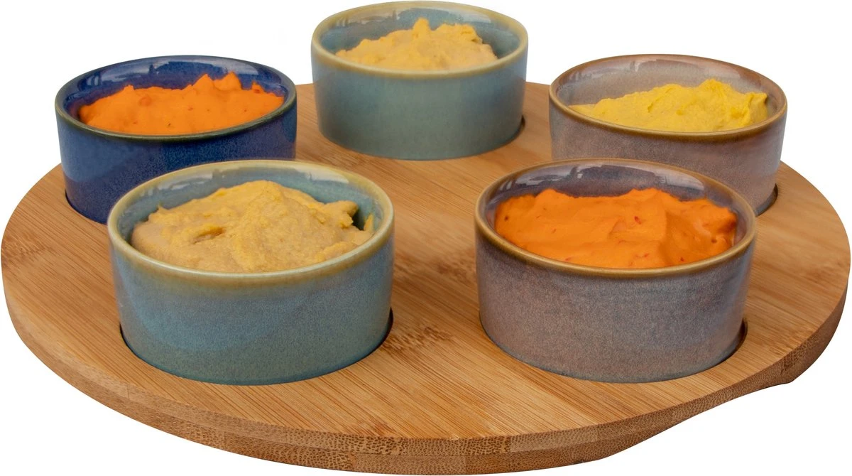 Cosy & Trendy Serveerplank Bamboe Dia 25 Cm Met 5x Luxe Hapjes/saus/tapas Schaaltjes 2 Cosy & Trendy Serveerplank Bamboe Dia 25 Cm Met 5x Luxe Hapjes/saus/tapas Schaaltjes - Afbeelding 2