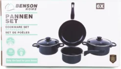 Benson Pannenset 6 Delig - Carbon Staal 0,8 Mm Met Glazen Deksels -Keukengerei Winkel 1200x691 1