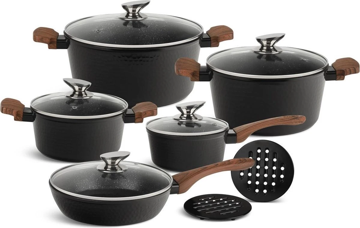 Edënbërg Black Line - 12-delige Luxe Pannenset Van Gesmeed Aluminium