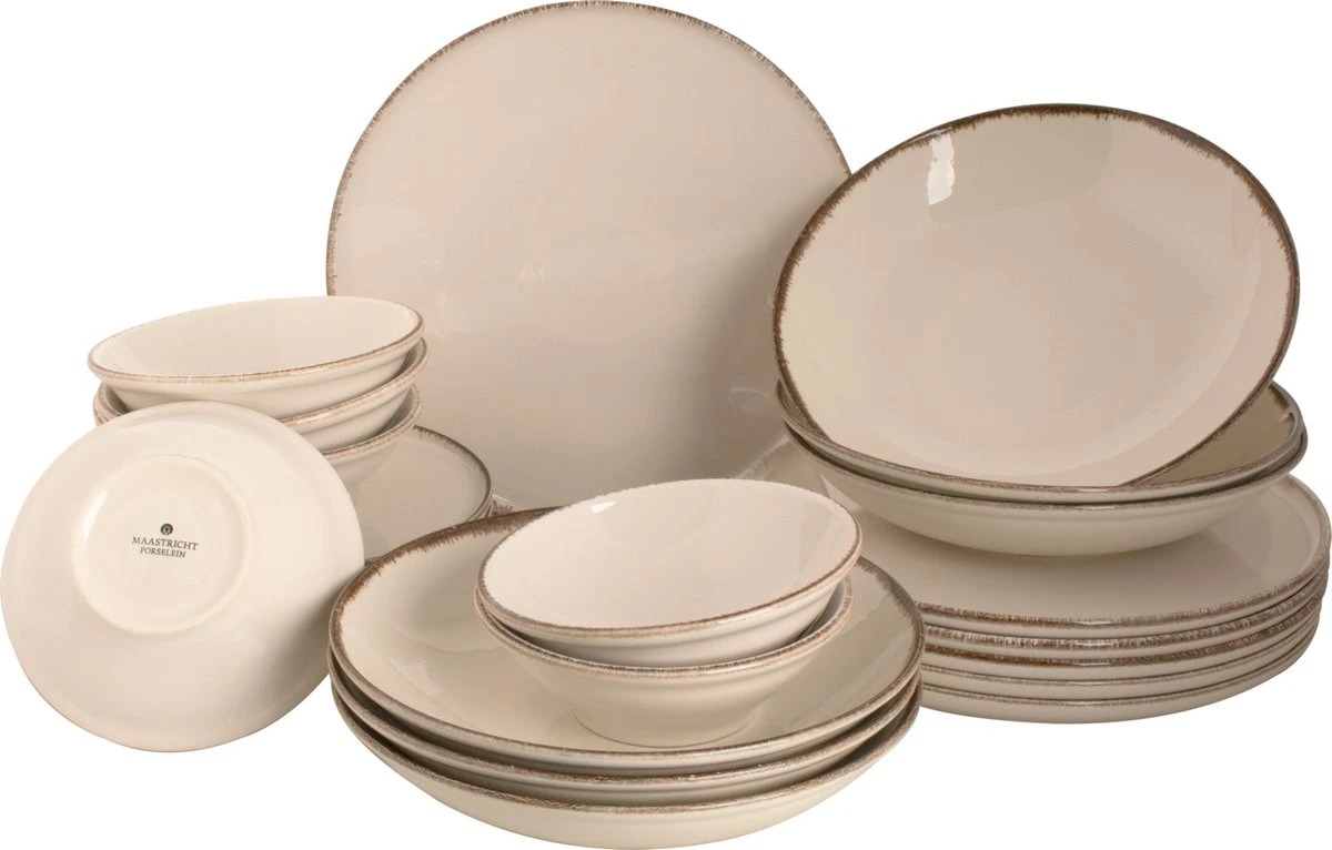Maastricht Porselein Serviesset Akoya Porselein 6-persoons 24-delig Offwhite 1 Maastricht Porselein Serviesset Akoya Porselein 6-persoons 24-delig Offwhite