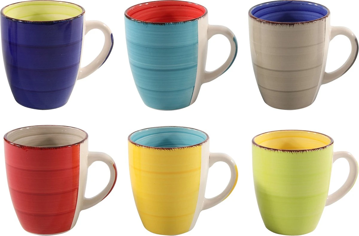 Tavola - Koffiemok - Malaga Serie - Aardewerk - Koffiebeker - (6 Stuks) - Kleurrijk 1 Tavola - Koffiemok - Malaga Serie - Aardewerk - Koffiebeker - (6 Stuks) - Kleurrijk