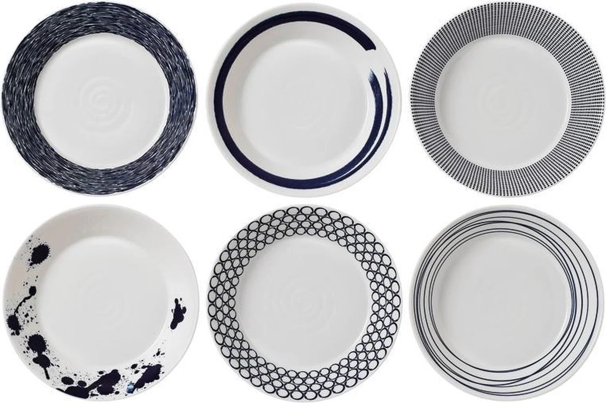 Royal Doulton Pacific - Pastaborden / Bordenset - Porselein - Wit / Blauw - ⌀ 22 Cm - 6 Stuks 1 Royal Doulton Pacific - Pastaborden / Bordenset - Porselein - Wit / Blauw - ⌀ 22 Cm - 6 Stuks