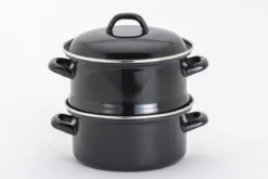 Lite-Body - Magnus Stoompan Aardappelkoker 22 Cm - 3 Delig - Emaille - Zwart