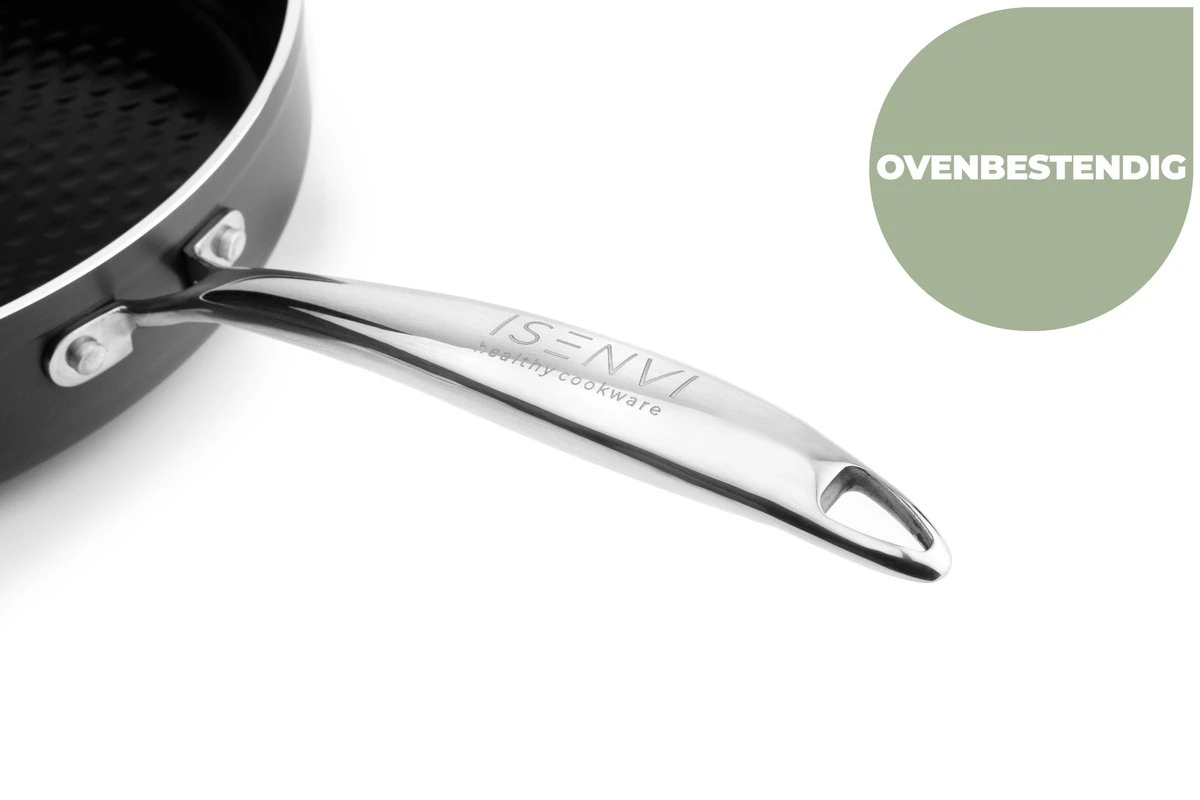 ISENVI Victoria Forged Keramische Wokpan Met Deksel 32CM - RVS Greep 7 ISENVI Victoria Forged Keramische Wokpan Met Deksel 32CM - RVS Greep - Afbeelding 7