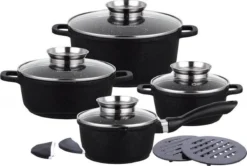 Klausberg 7360 - Pannenset 12 Delig - Zwart - Marmer Coating