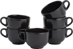 Lite-Body Soepkom Met Oor - Ø 11 - Set Van 6 Stuks - 400 Ml - Zwart Mat