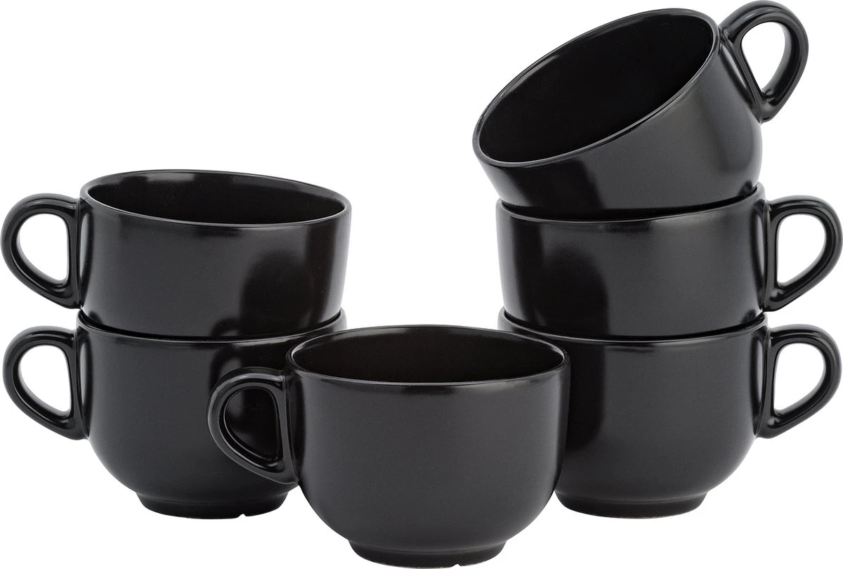 Lite-Body Soepkom Met Oor - Ø 11 - Set Van 6 Stuks - 400 Ml - Zwart Mat 1 Lite-Body Soepkom Met Oor - Ø 11 - Set Van 6 Stuks - 400 Ml - Zwart Mat