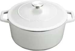 MOA Gietijzeren Braadpan - Inhoud 5,7 Liter - 26CM - Rond - Alle Warmtebronnen - Ook Voor Inductie - Gewicht 5,8 Kg - Wit - C26W