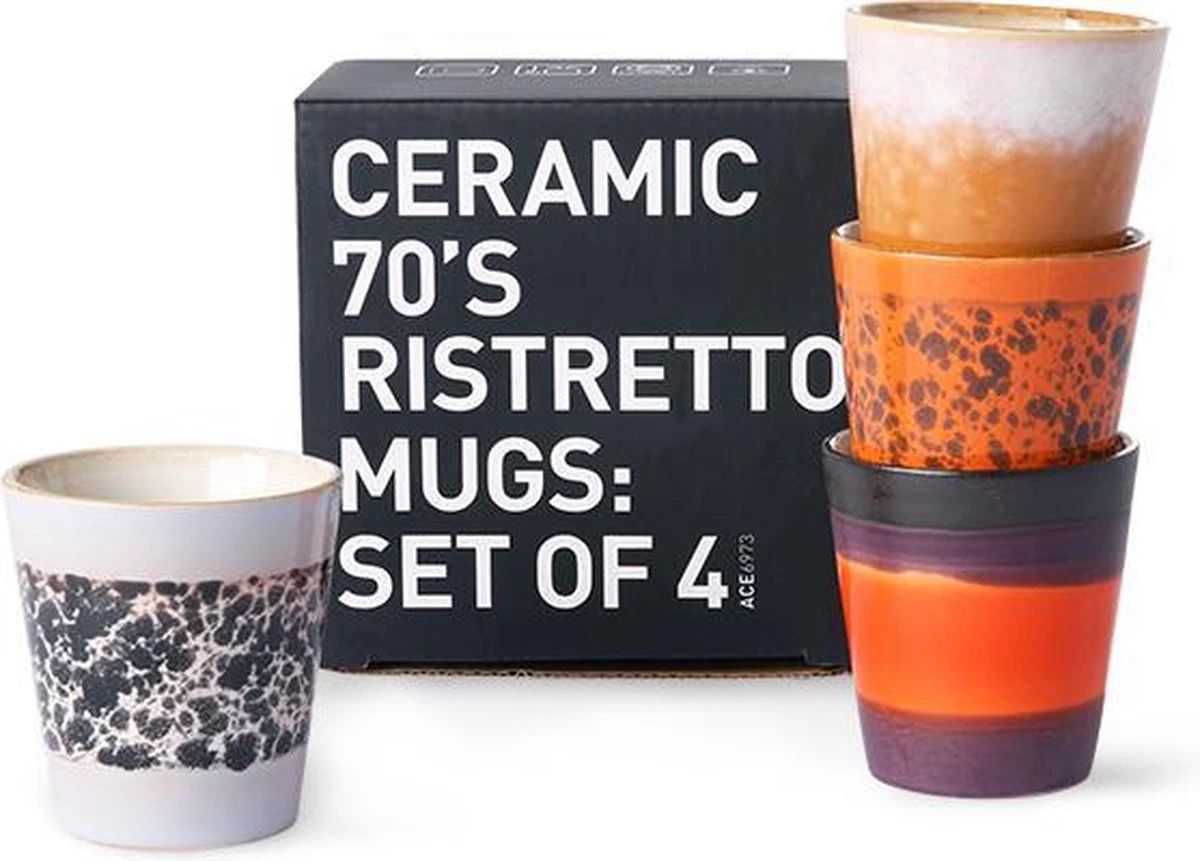 HKliving Ristretto 70`s Style Ceramic - Set Van 4 4 HKliving Ristretto 70`s Style Ceramic - Set Van 4 - Afbeelding 4