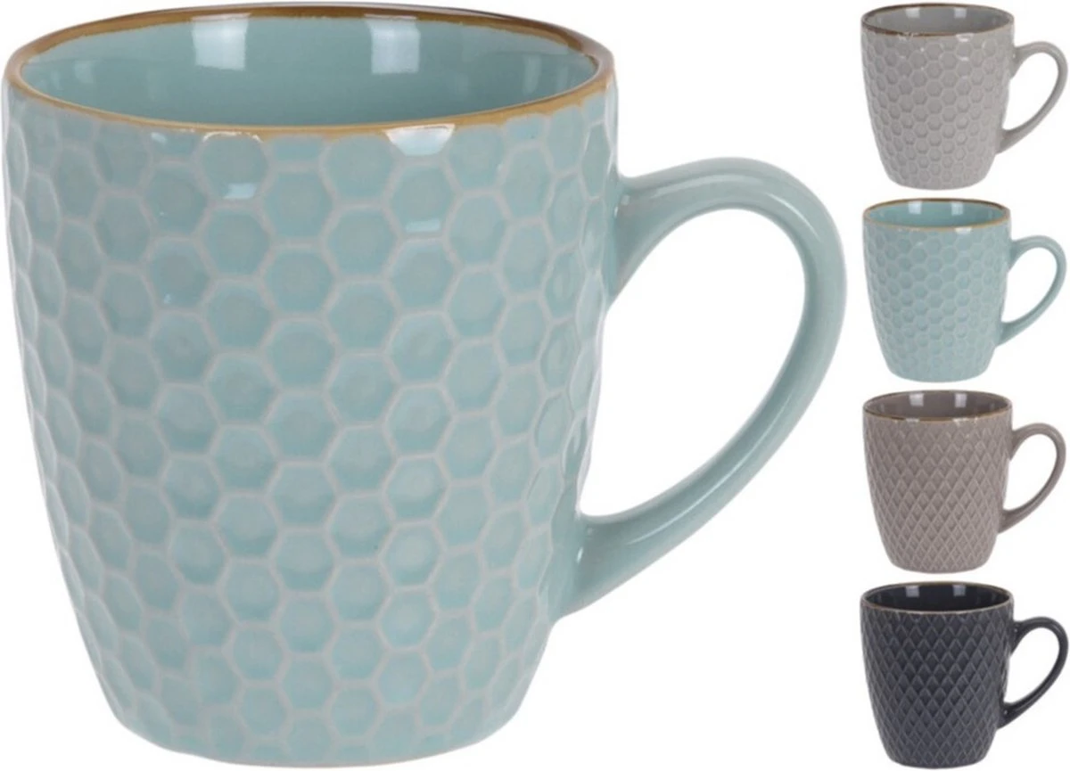 Excellent Houseware Set Van 4x Stuks Luxe Gekleurde Stoneware Bekers/koffiekopjes 200 Ml - Kopjes/koffiebekers 1 Excellent Houseware Set Van 4x Stuks Luxe Gekleurde Stoneware Bekers/koffiekopjes 200 Ml - Kopjes/koffiebekers