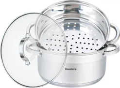 Stoompan - Rijst- En Groentestomer 3-Delig - Ø 24 Cm - 5L - Roestvrijstaal Met Glasdeksel - FIRENZE