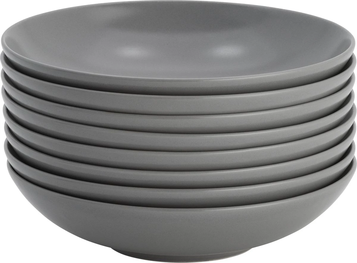 Lite-Body Hermes Pastabord - Set Van 8 Stuks - Ø 21 Cm - Aardewerk - Grijs Mat 1 Lite-Body Hermes Pastabord - Set Van 8 Stuks - Ø 21 Cm - Aardewerk - Grijs Mat