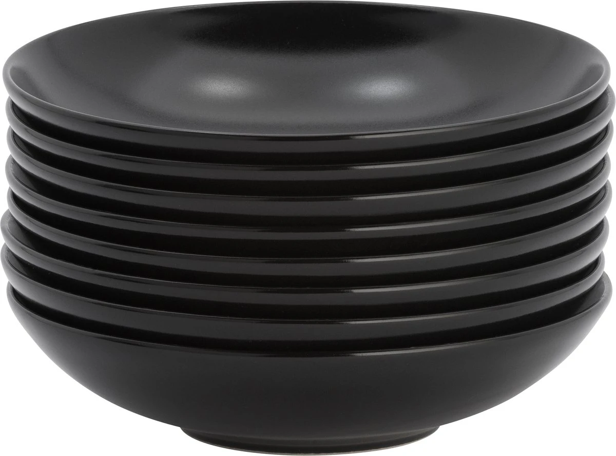 Lite-Body Hermes Pastabord - Set Van 8 Stuks - 21 Cm - Aardewerk - Zwart Mat 1 Lite-Body Hermes Pastabord - Set Van 8 Stuks - 21 Cm - Aardewerk - Zwart Mat