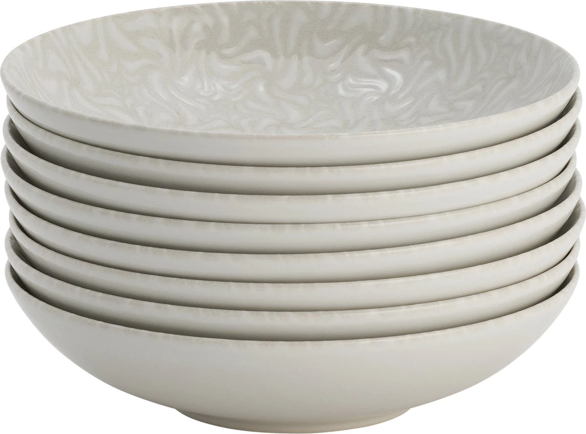 Lite-Body Hermes Pastabord - Set Van 8 Stuks - Ø 21 Cm - Aardewerk - Wit Relief Wave 1 Lite-Body Hermes Pastabord - Set Van 8 Stuks - Ø 21 Cm - Aardewerk - Wit Relief Wave