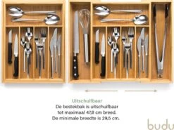 Budu Uitschuifbare Bamboe Bestekbak #38 (38 Cm Diep) - Bestekcassette Hout - Besteklade - 38 X 29,5 - 47,8 Cm - 5/7 Vakken -Keukengerei Winkel 1200x900 152