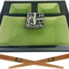 Sushi Servies Set 2 Personen | Groen | Luxe Sushi Servies | Handgemaakt | Sushi Bord En Schaaltjes | 2 Paar Chopsticks | Japanse Kwaliteit | Kirin Gumi Fine Collection | Keramiek | Vaatwasser Bestendig | 5-delig