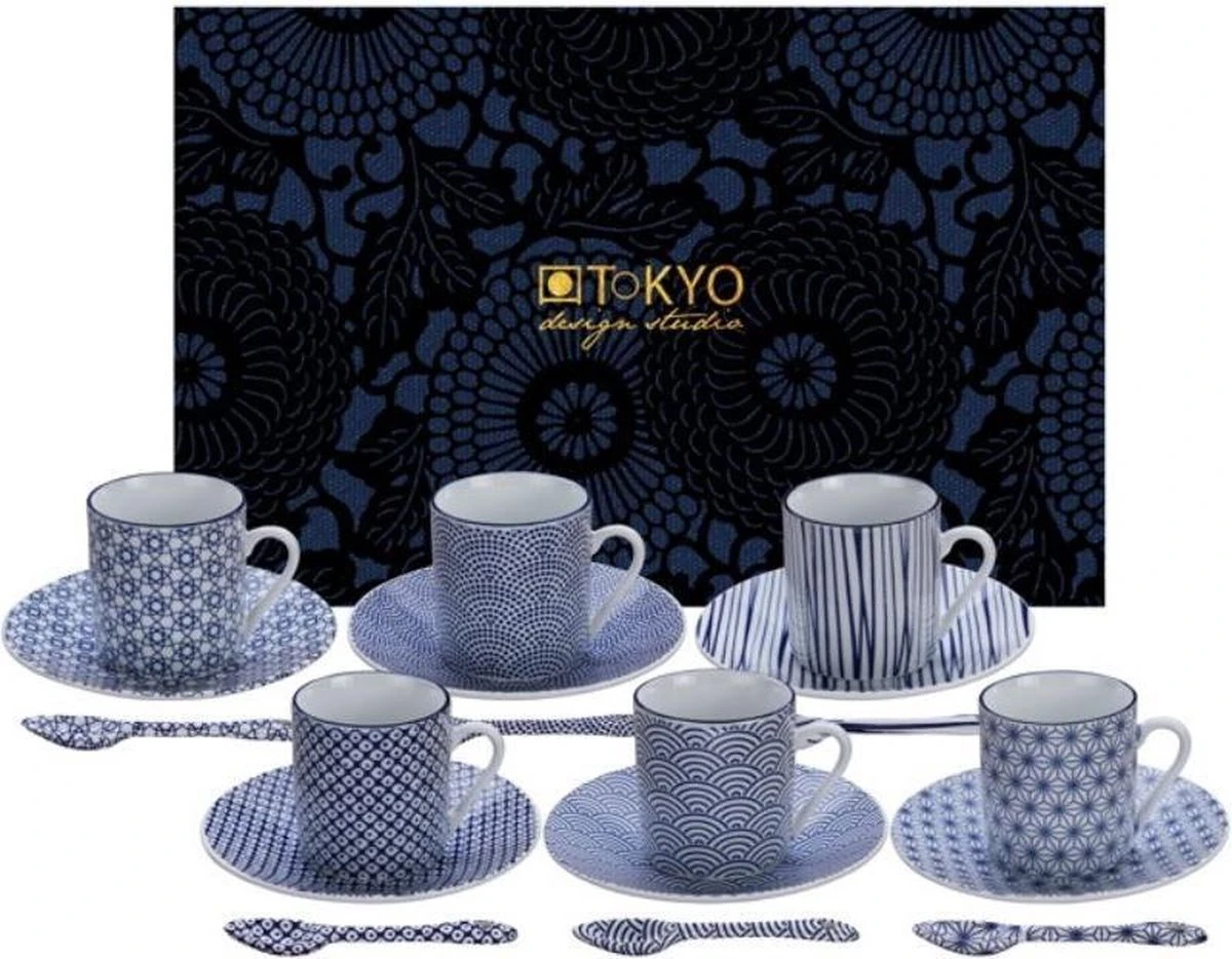 Tokyo Design Studio Nippon Blue Espresso Serviesset - 6 Personen - 18 Stuks - Porselein 1 Tokyo Design Studio Nippon Blue Espresso Serviesset - 6 Personen - 18 Stuks - Porselein