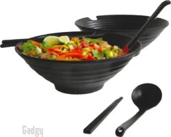 Gadgy Noodle Kom Set - 2 Kommen, 2 Paar Eetstokjes En 2 Lepels - Noodle Bowl - Japans Servies