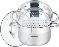 Stoompan 3.1 L - Rijst- En Groentestomer 3-Delig - Ø 20 Cm - Roestvrijstaal Met Glasdeksel - FIRENZE